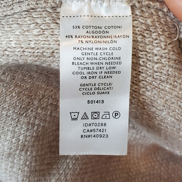 LOFT Plaid Poncho Sweater Cream Neutral Cowlneck L/XL Side Slits Half Sleeve NWT - Picture 10 of 10